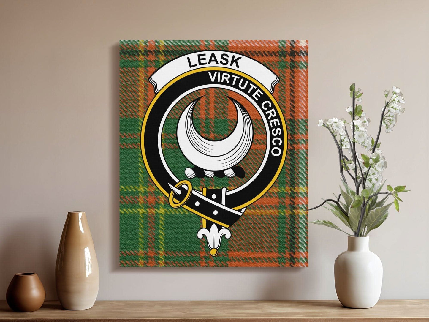 Leask Scottish Tartan Crest Canvas - Celtic Ancestry Gifts