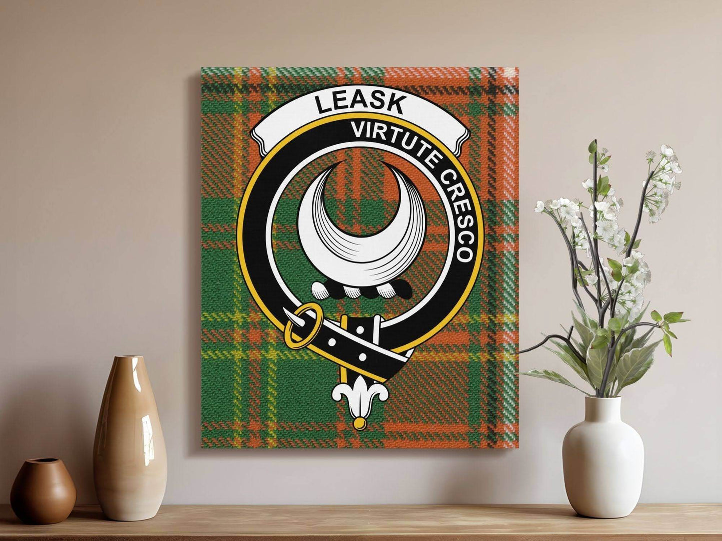 Leask Scottish Tartan Crest Canvas - Celtic Ancestry Gifts
