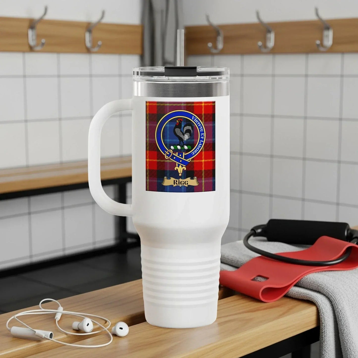 White Tartan Emblem Travel Mug Exercise Gym Product