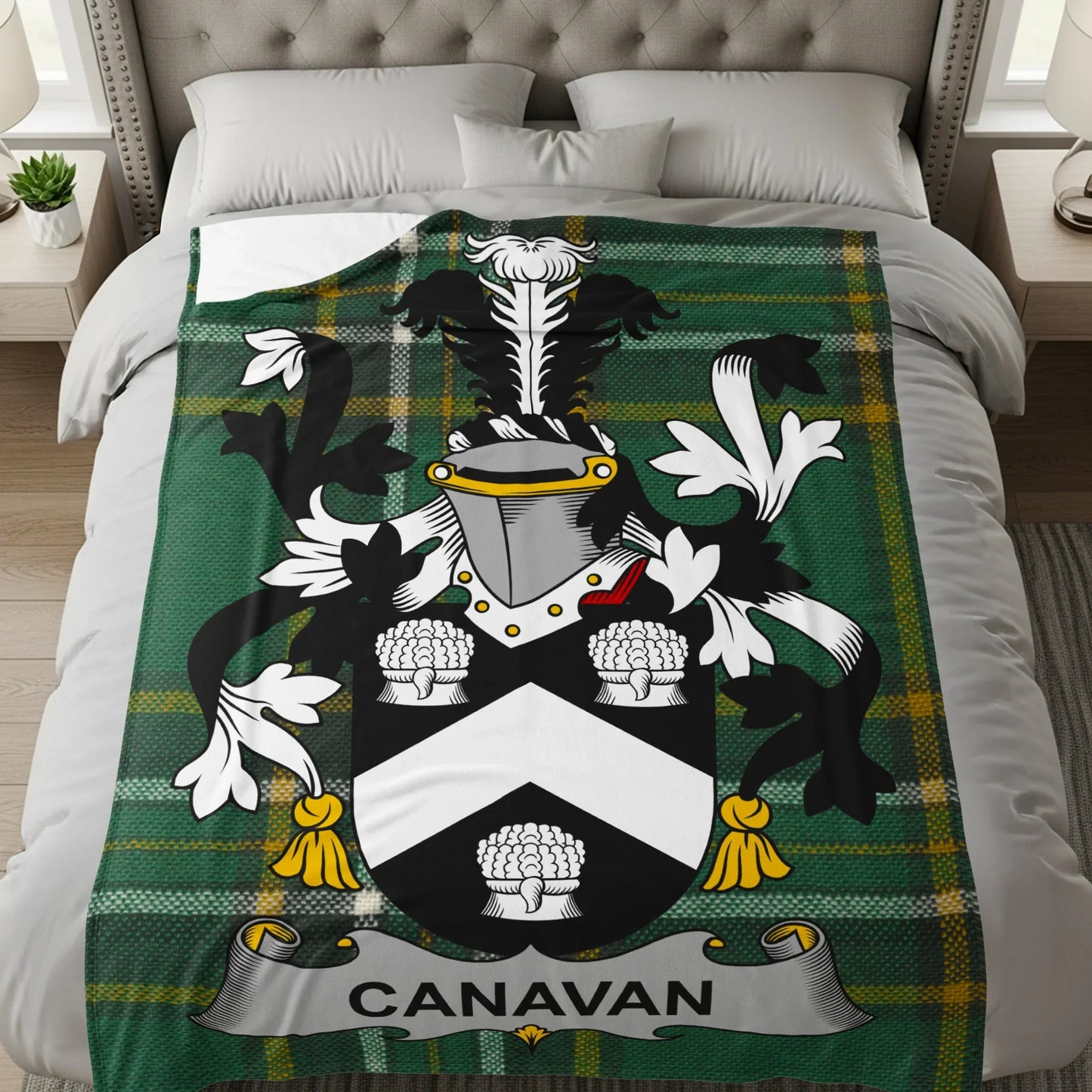Canavan Family Crest Green Tartan Blanket product type