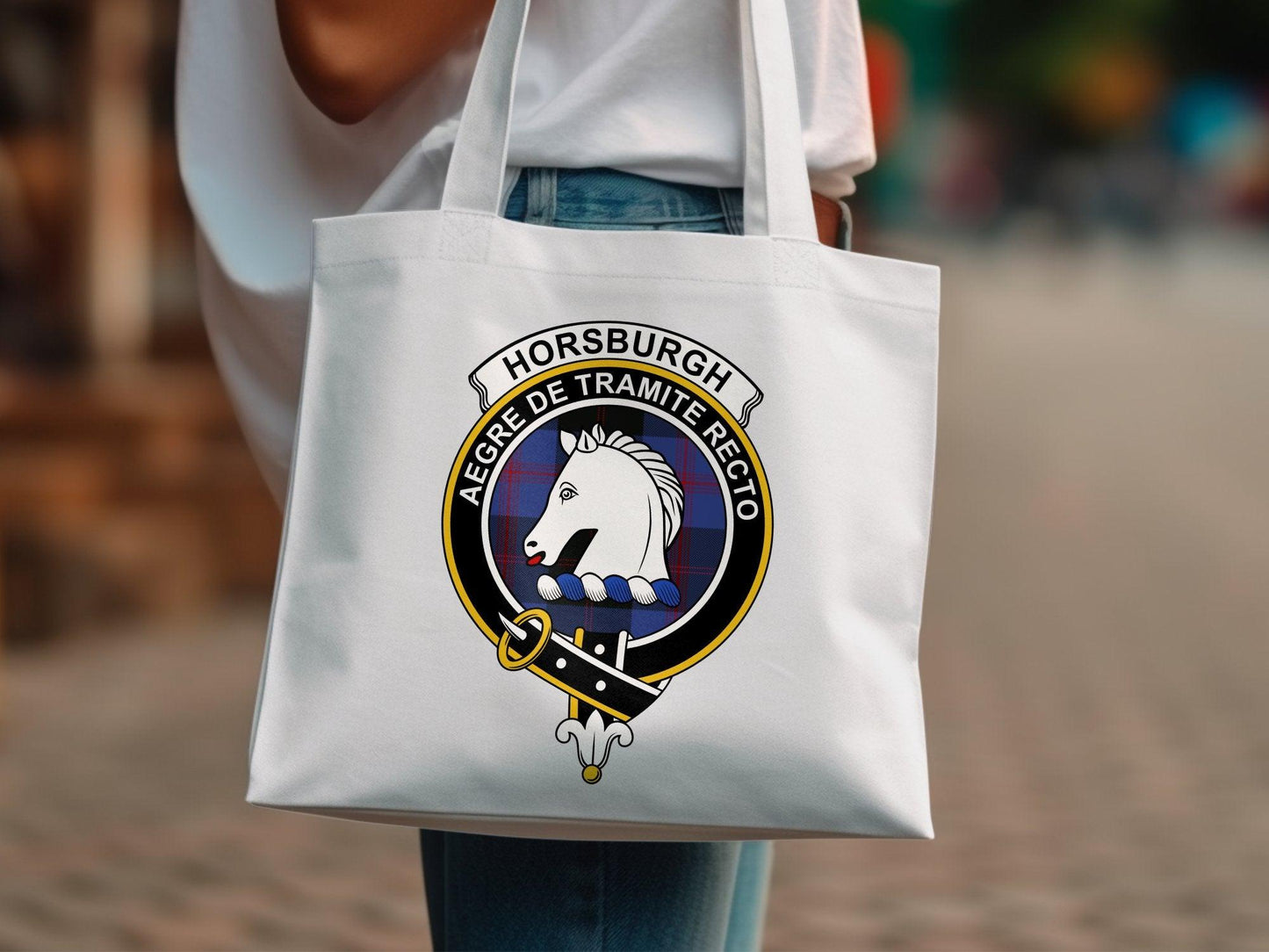 Horsburgh Scottish Clan Crest Tartan Tote Bags - Celtic Ancestry Gifts