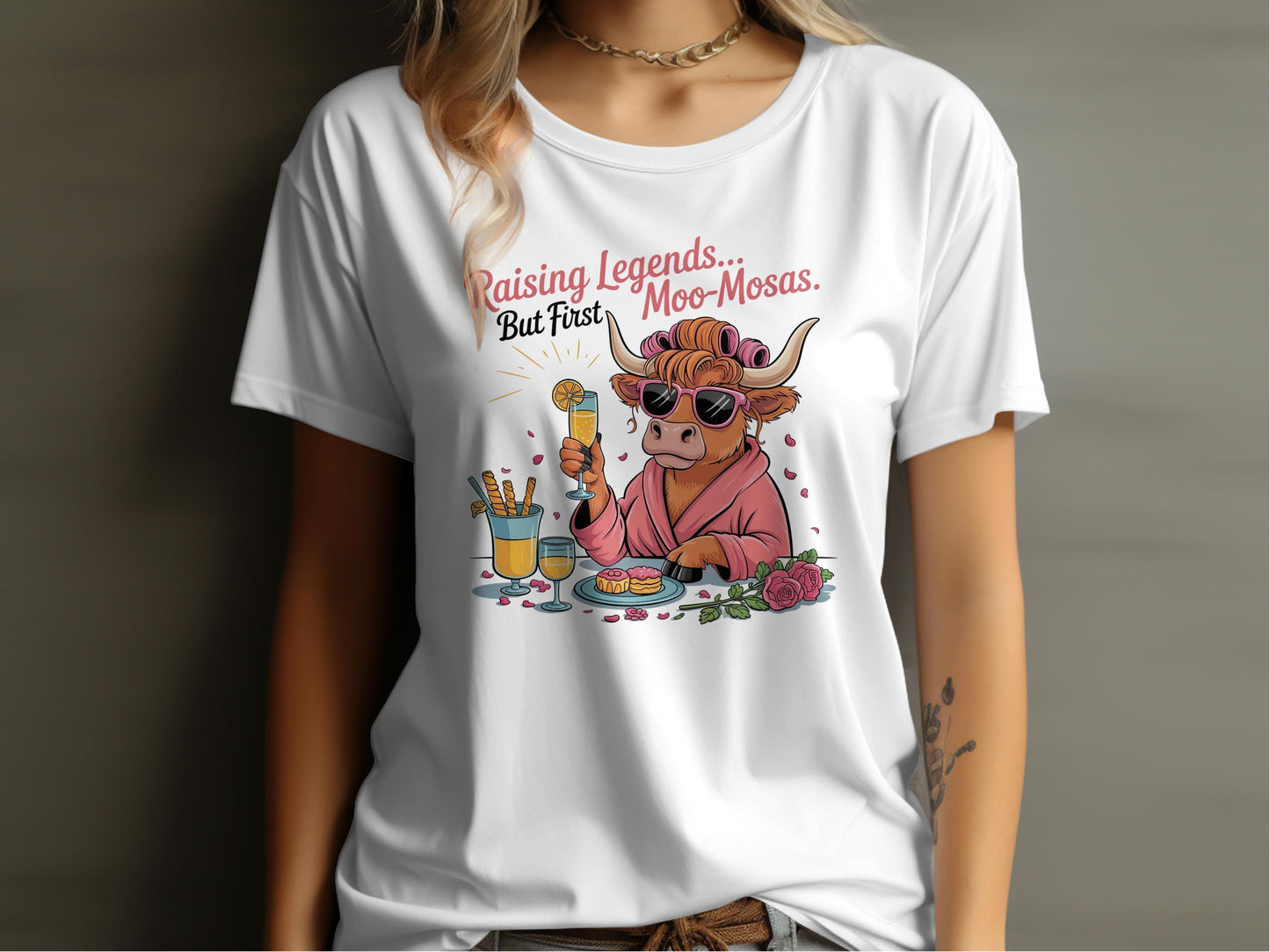 Raising Legends But First Moo-Mosas Graphic Tee product