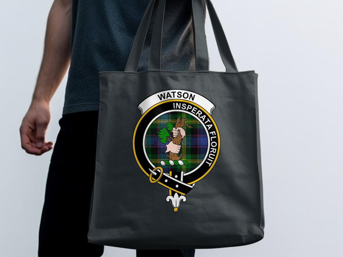 Watson Scottish Clan Crest Tartan Design Tote Bags - Celtic Ancestry Gifts