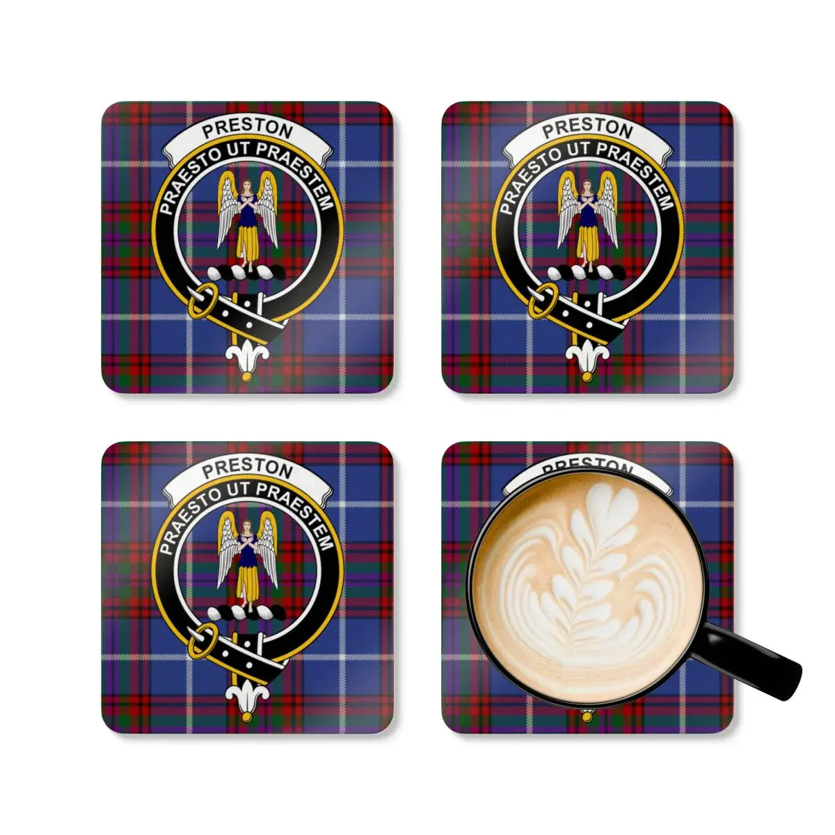 Preston Plaid Crest Design Coaster Set product type