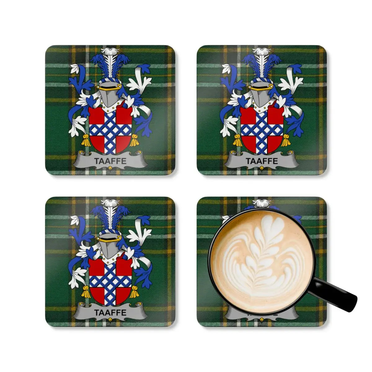 Taaffe Family Crest Green Plaid Coaster Set product type