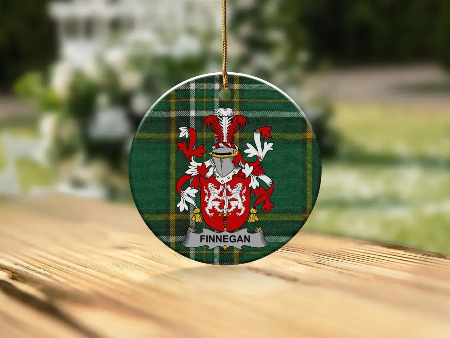 Finnegan Family Crest Plaid Ceramic Ornament product type