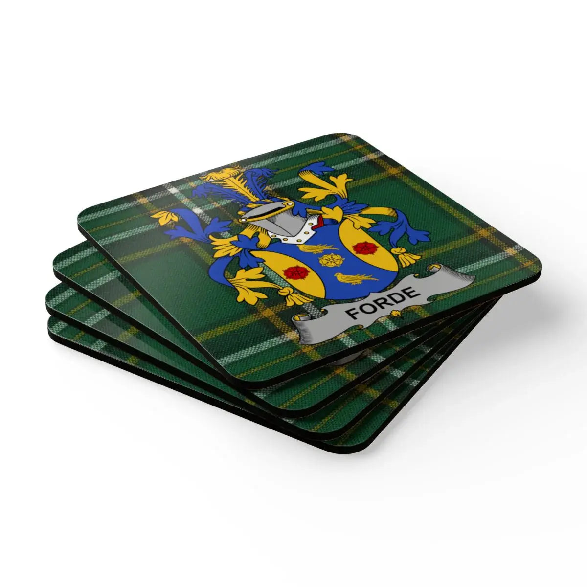 Forde Family Crest Plaid Checkerboard Coaster Set product