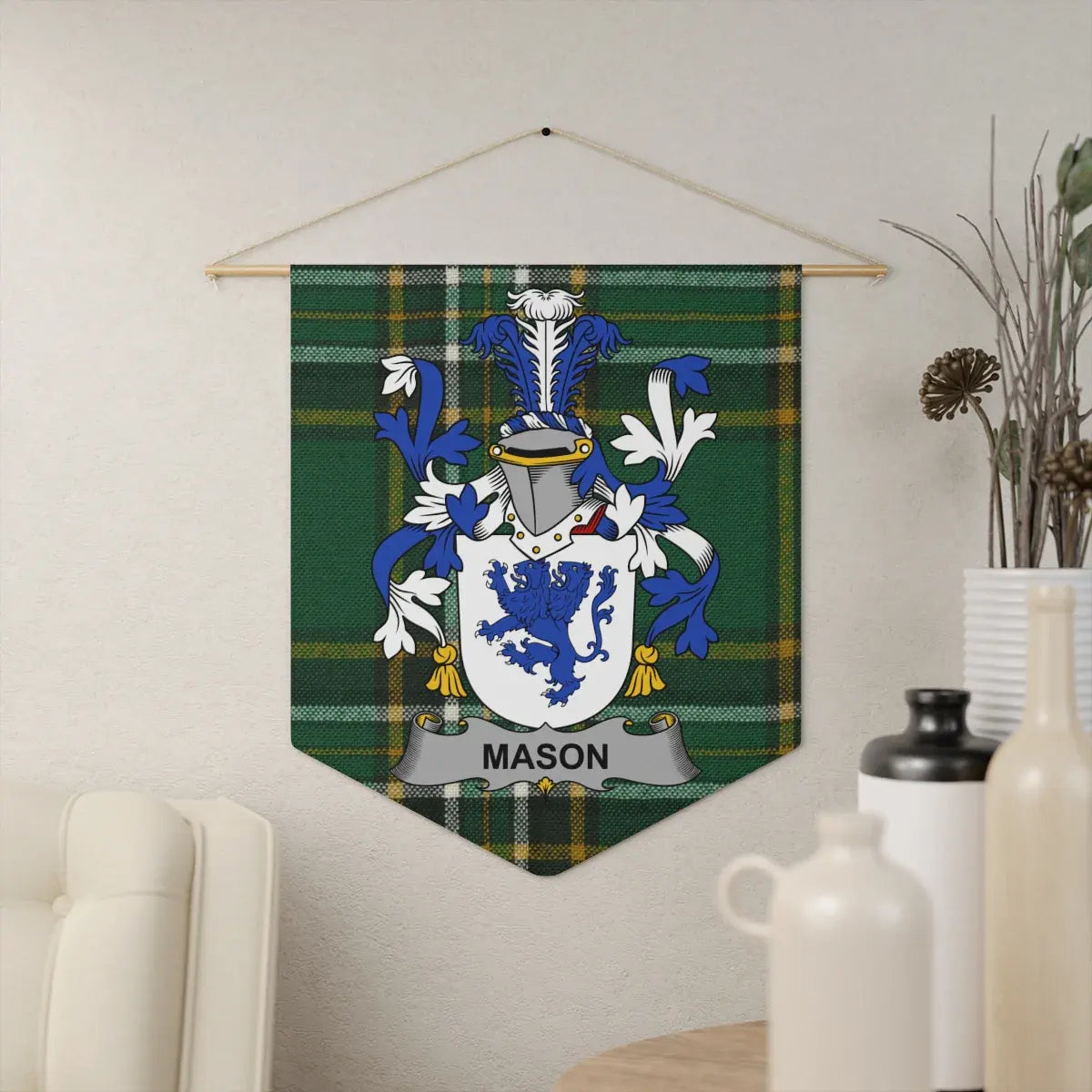 Mason Family Crest Plaid Background Wall Hanging product