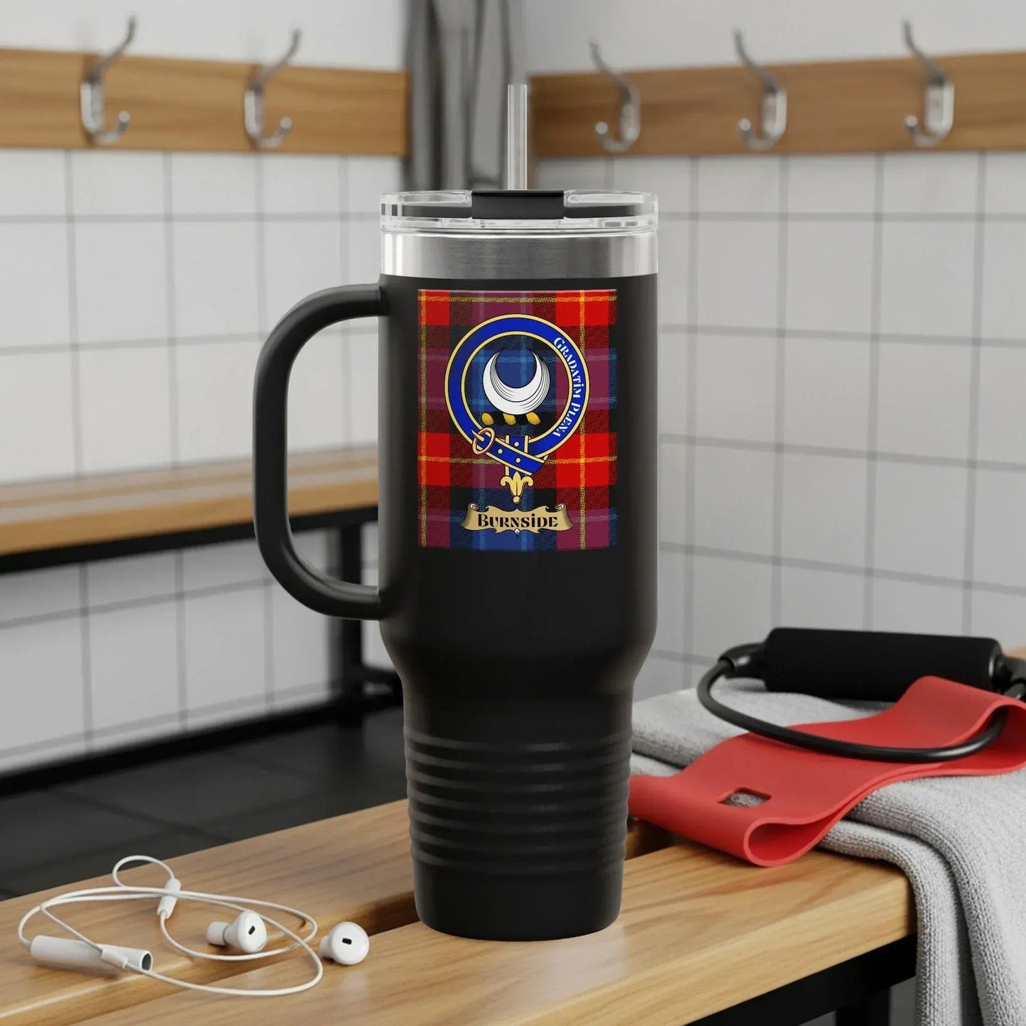 Black Travel Mug with Tartan Design Sporty product