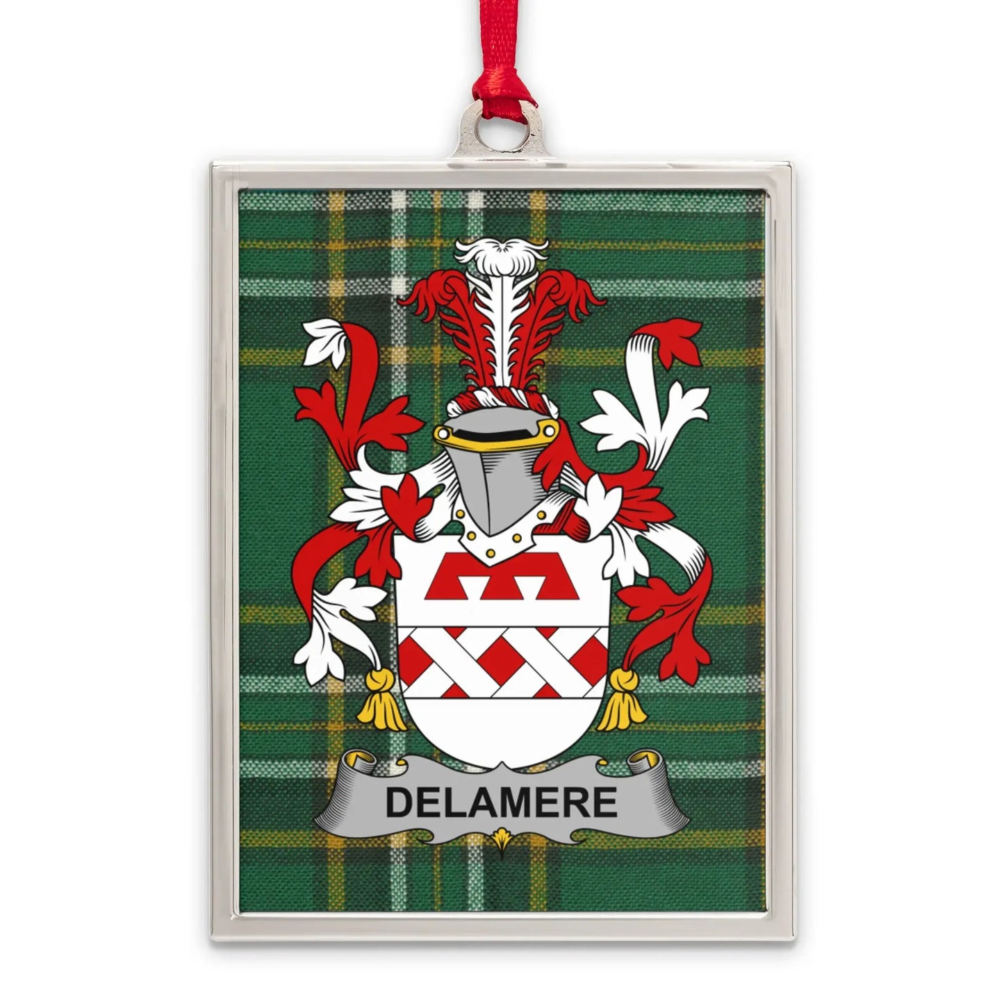 Custom Delamere Family Crest Plaid Ornament product