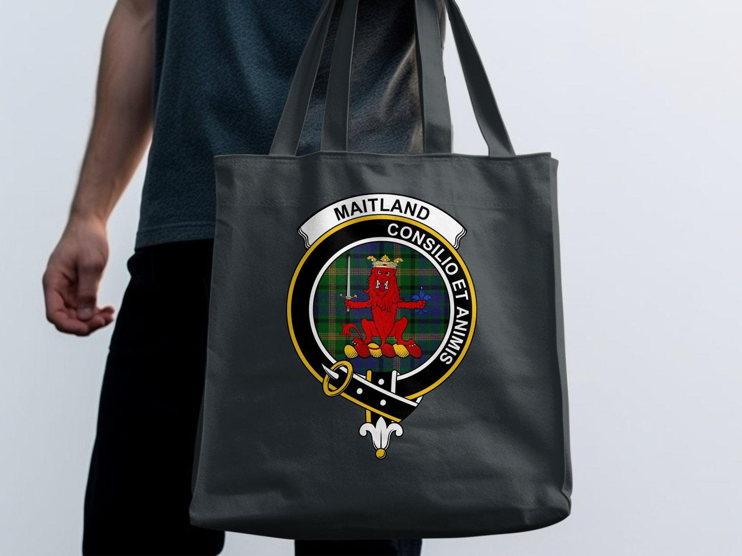 Maitland Consilio et Animis Clan Crest Tartan Tote Bags - Celtic Ancestry Gifts