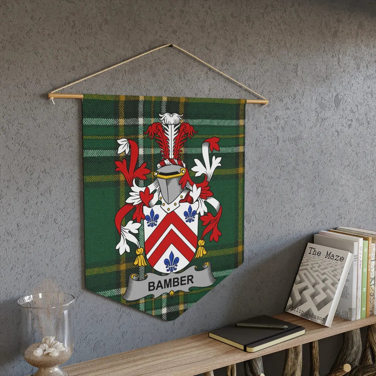 Bamber Family Crest Green Tartan Wall Hanging product