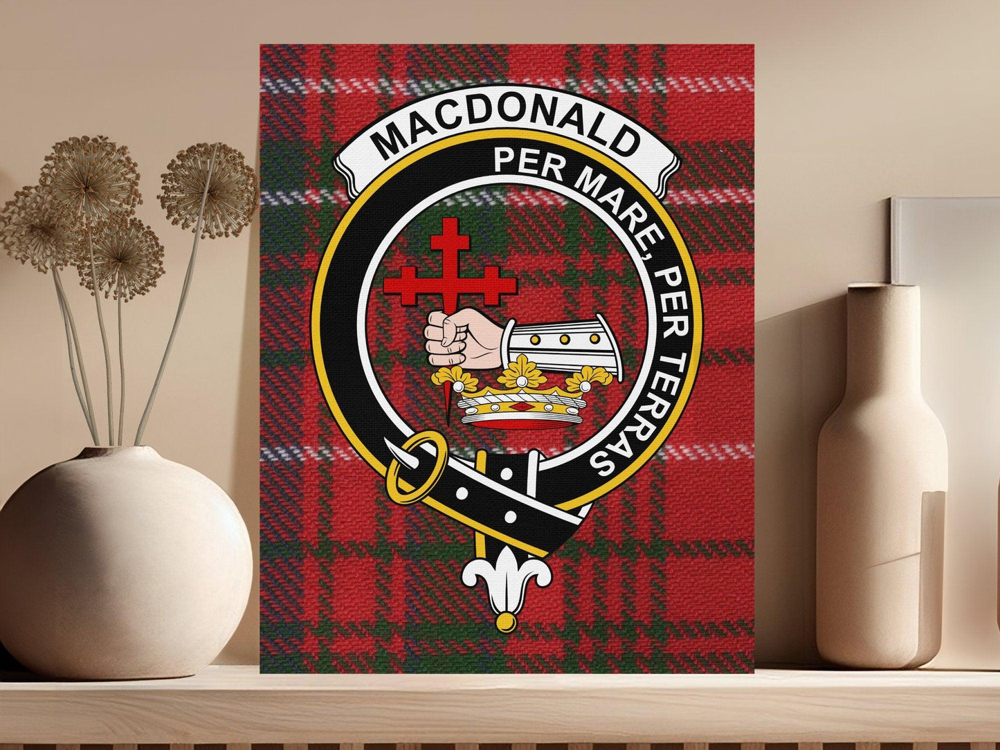 Macdonald Scottish Tartan Crest Canvas Wrap - Celtic Ancestry Gifts
