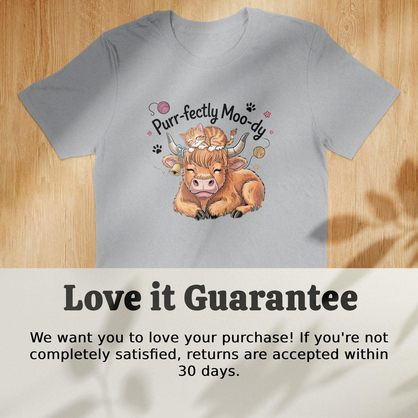 Purr-fectly Moo-dy Cute Highland Cow Cat T-Shirt - Celtic Ancestry Gifts