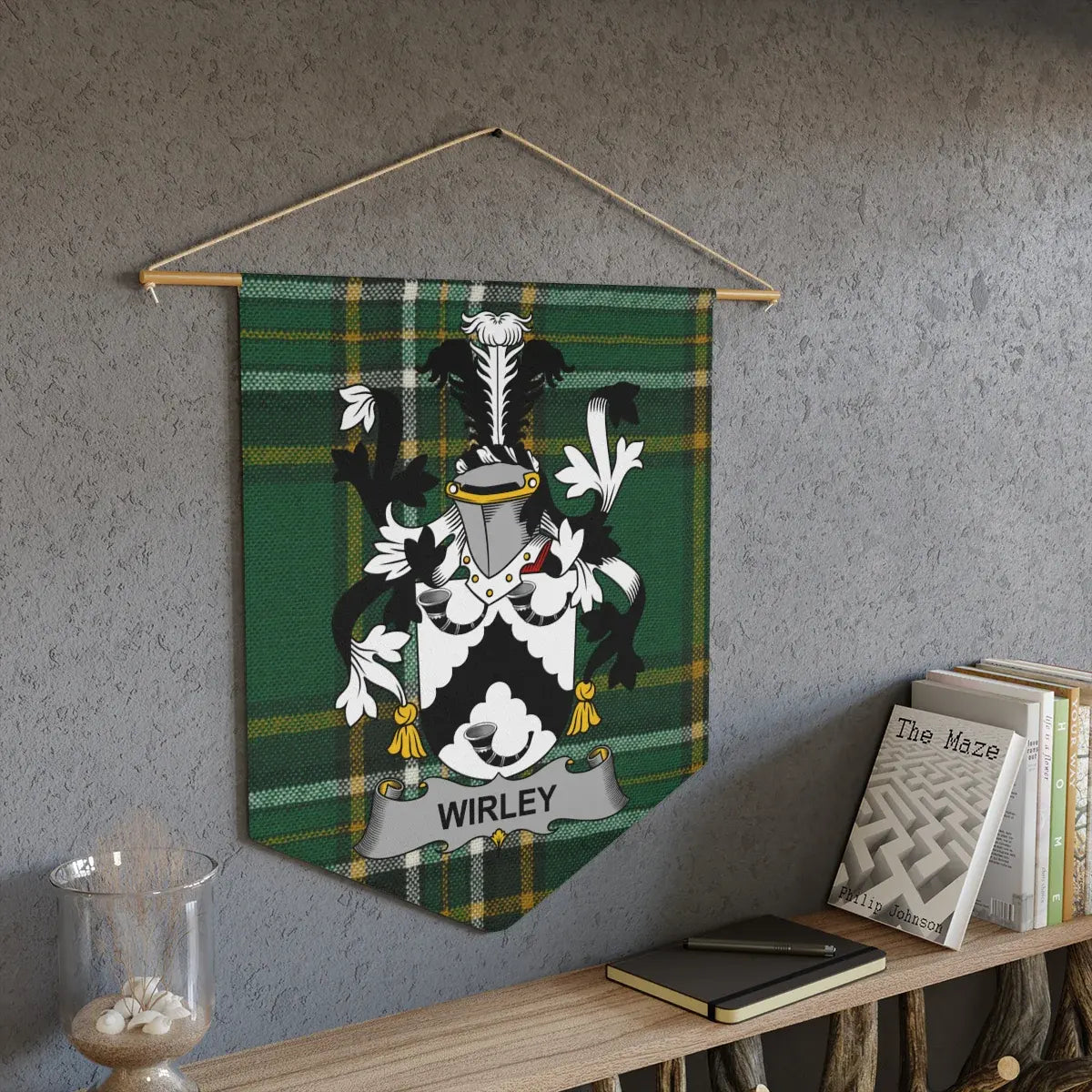 Family Crest Design on Green Tartan Wall Hanging product