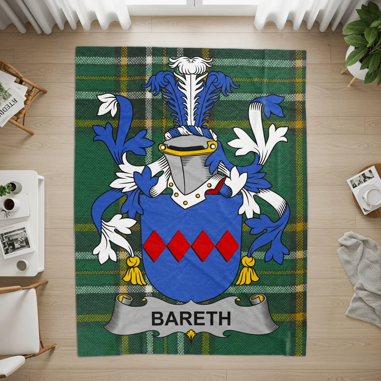 Family Crest Blue Plaid Pattern Area Rug product