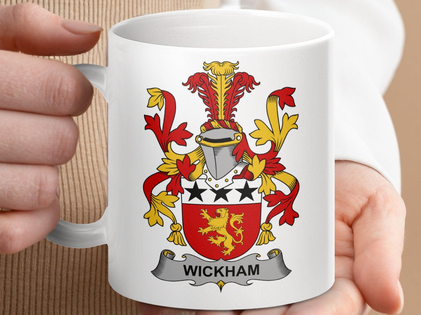 Wickham Family Crest Coat of Arms Emblem Mug - Celtic Ancestry Gifts