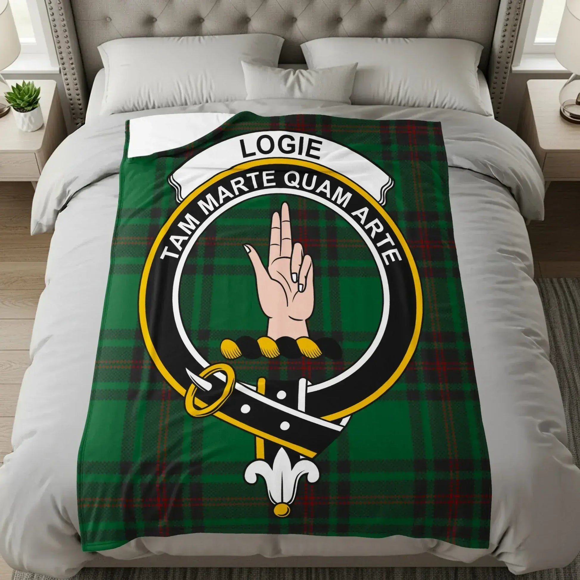 Scottish Tartan LOGIE Crest Family Emblem Blanket product
