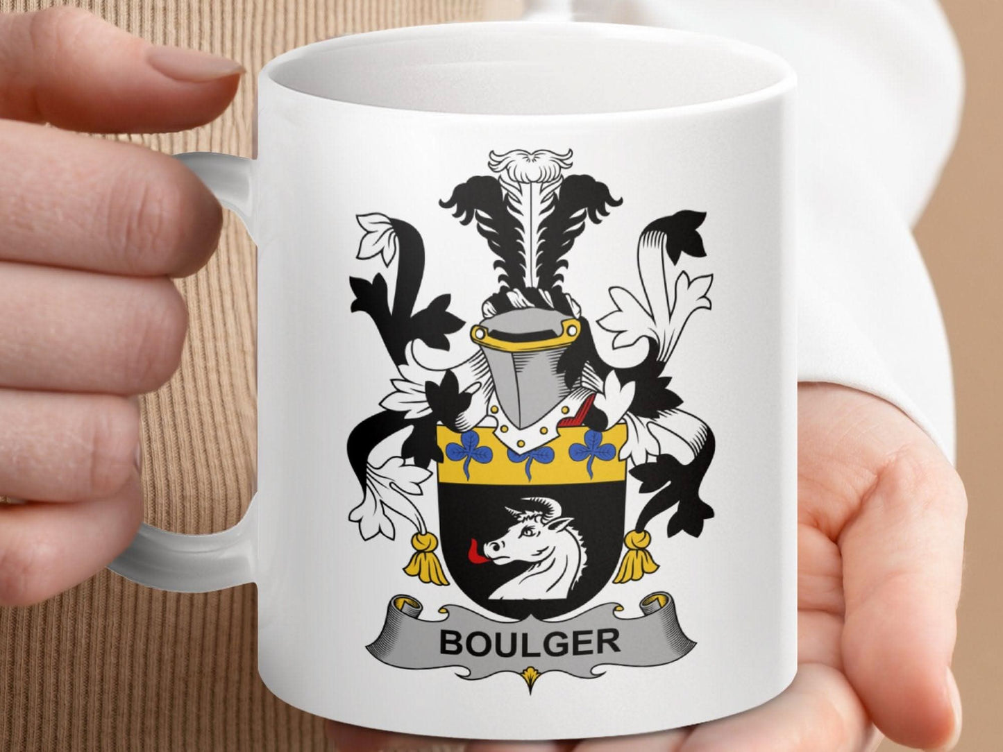 Boulger Family Heraldic Symbols Design Mug - Celtic Ancestry Gifts