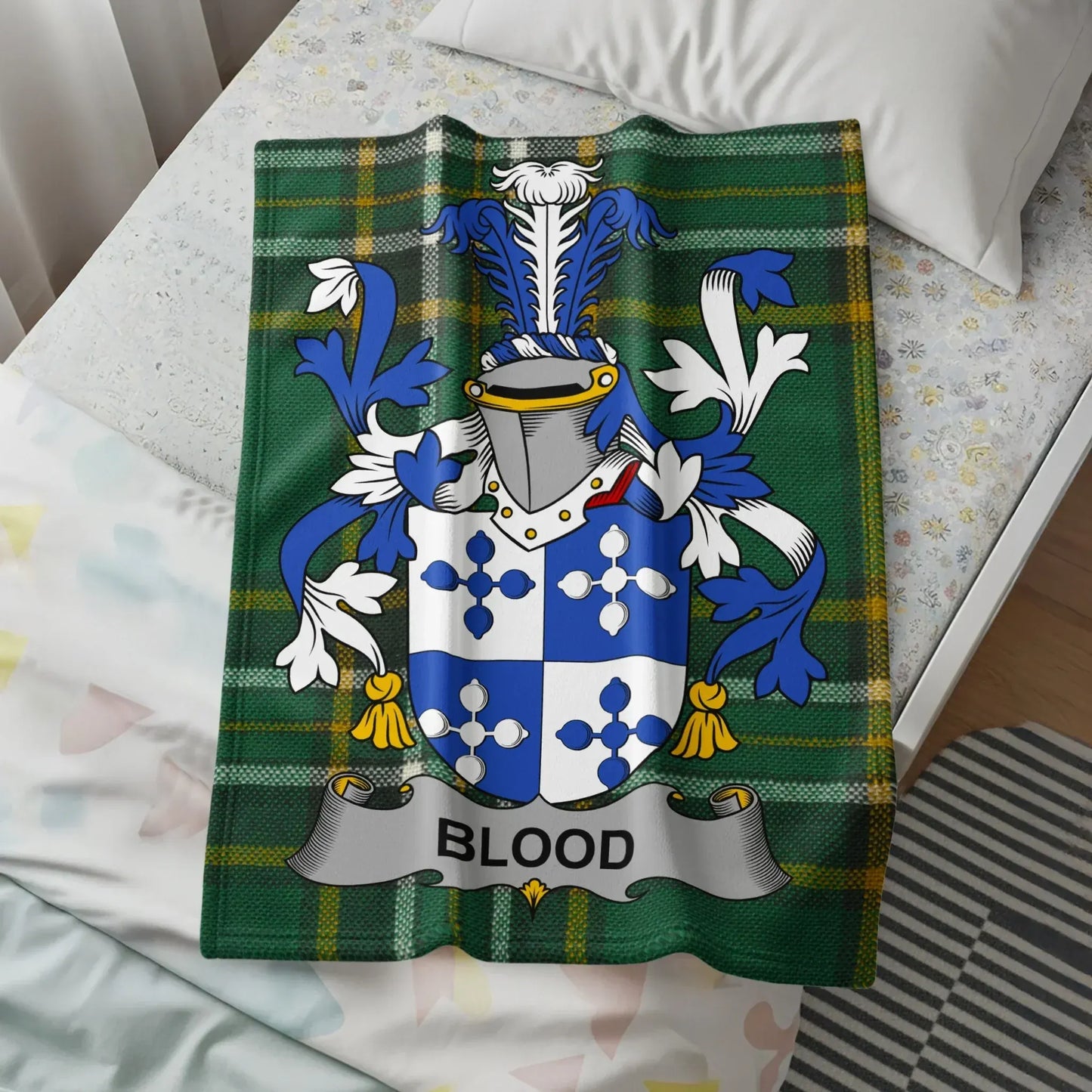 Family Crest Blue and Green Plaid Blanket product