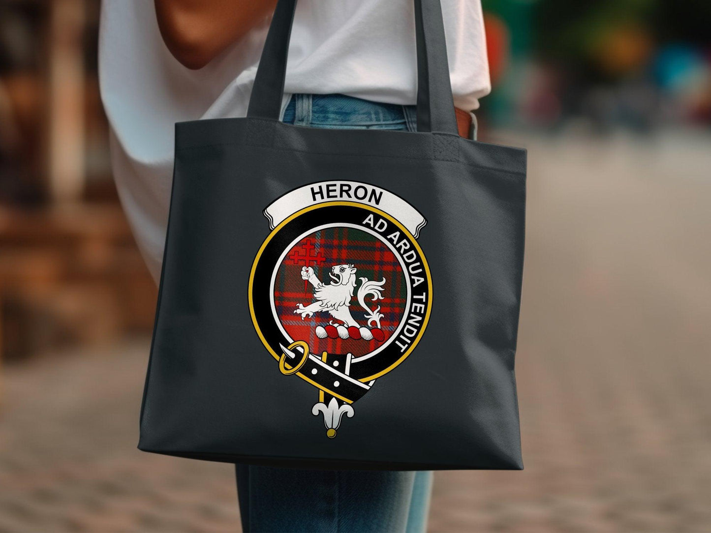 Heron Scottish Clan Crest Tartan Tote Bags - Celtic Ancestry Gifts