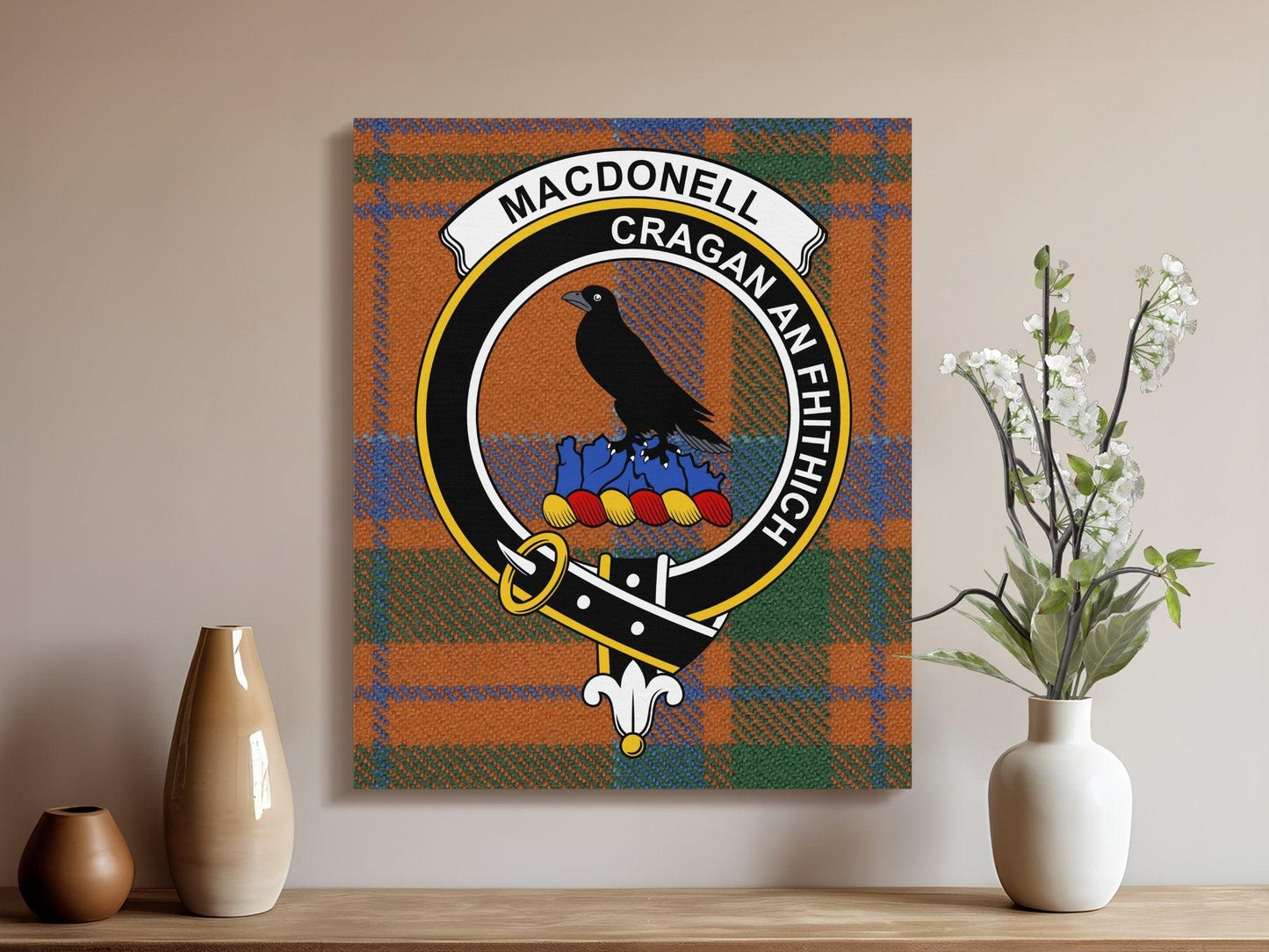 Macdonell Scottish Tartan Crest Canvas Wrap - Celtic Ancestry Gifts