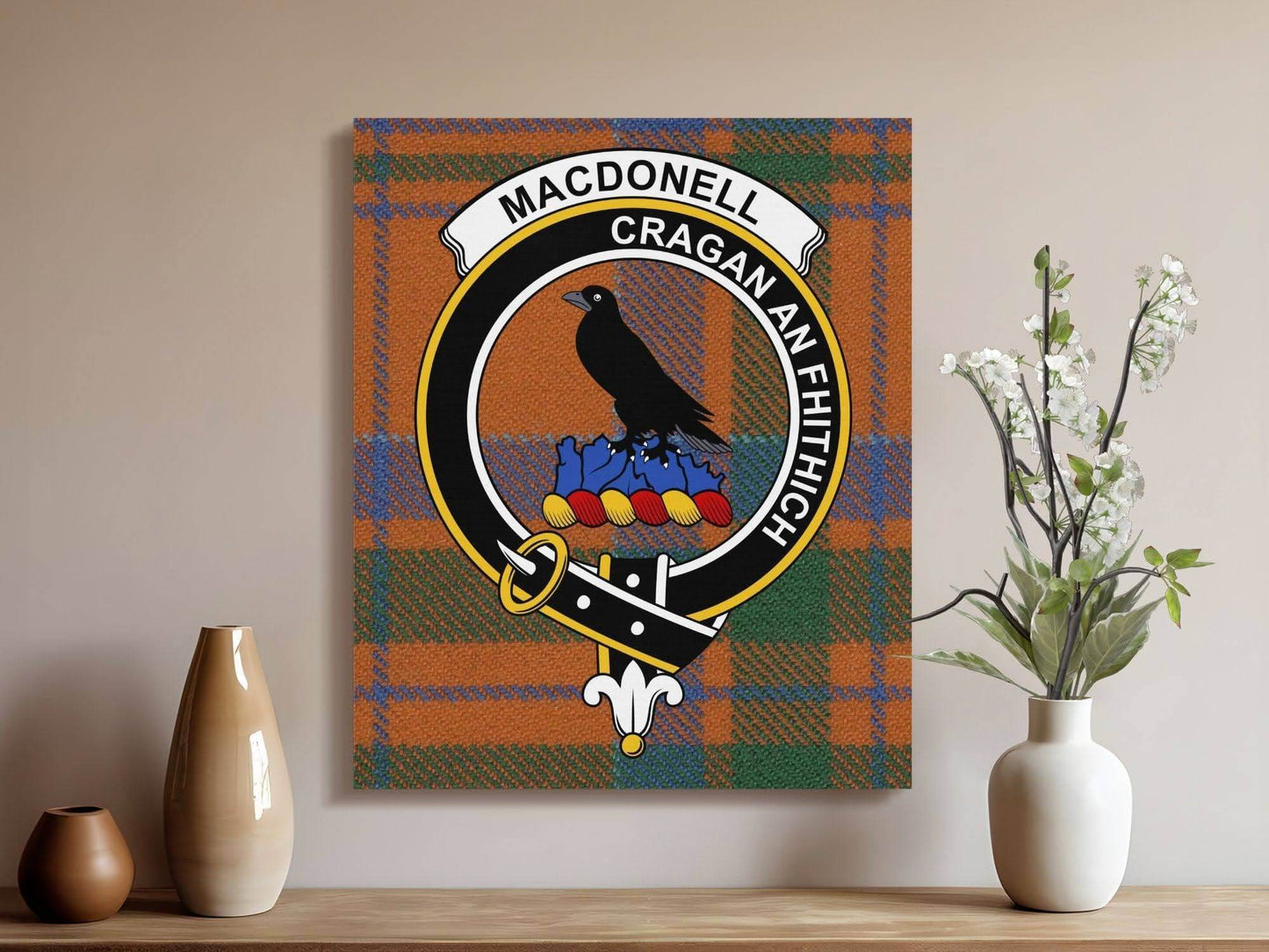 Macdonell Scottish Tartan Crest Canvas Wrap - Celtic Ancestry Gifts