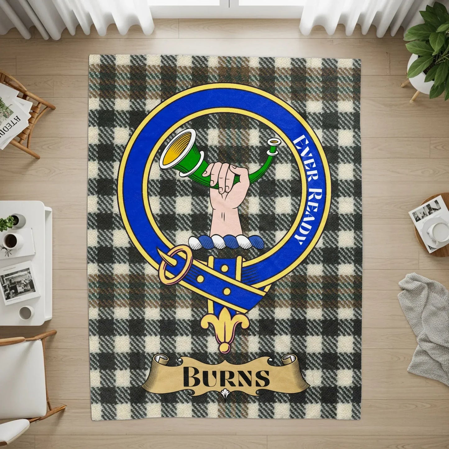 Burns Ever Ready Hand Holding Horn Plaid Rug product