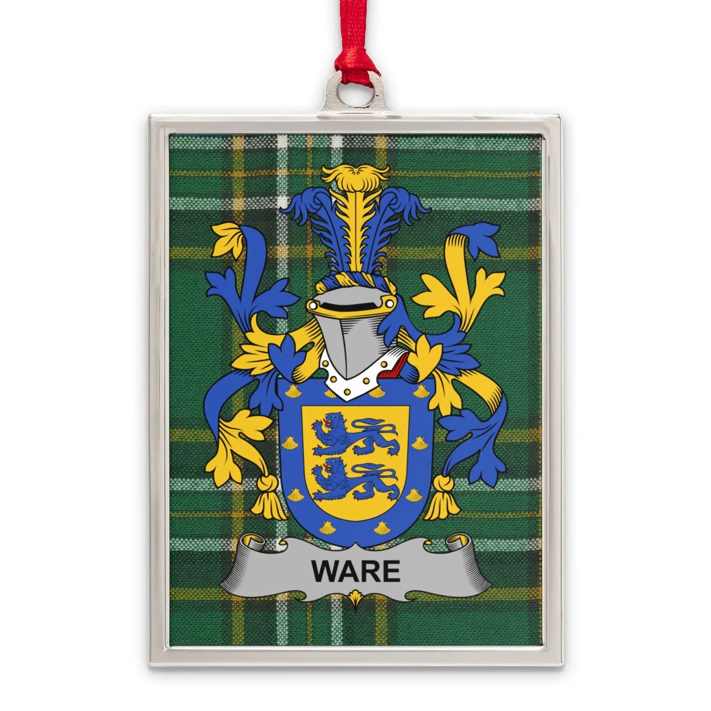Ware Family Crest on Tartan Design Rectangular product