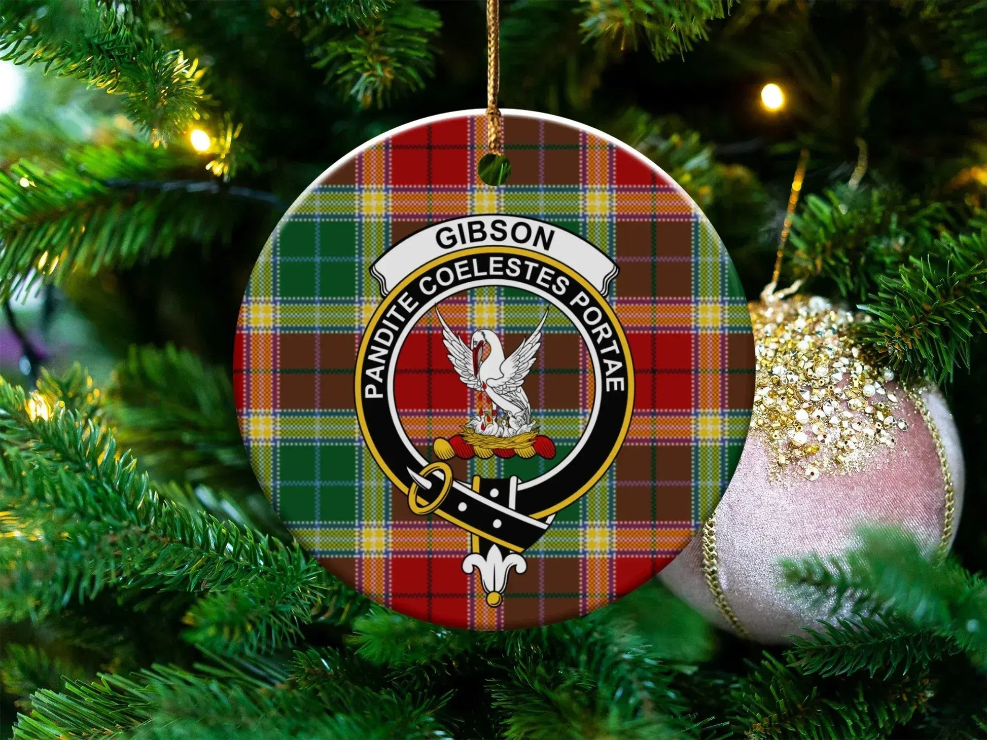 Gibson Coat of Arms Tartan Pattern Christmas Ornament product