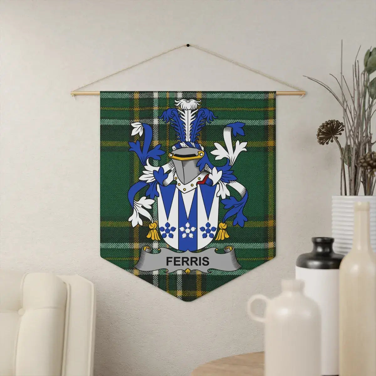Family Crest Wall Hanging Featuring Ferris Coat of Arms product