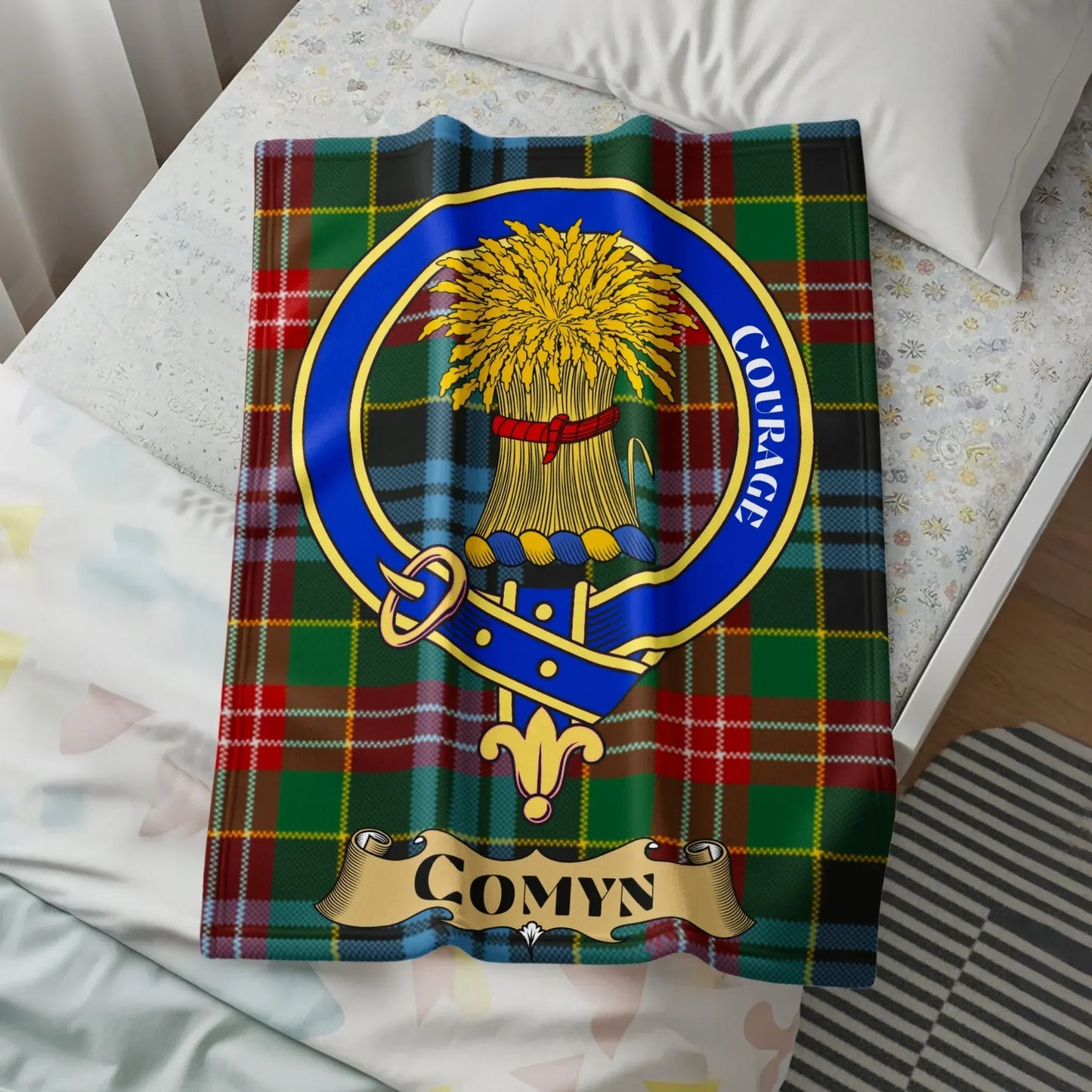 Courage Comyn Family Crest Tartan Blanket product