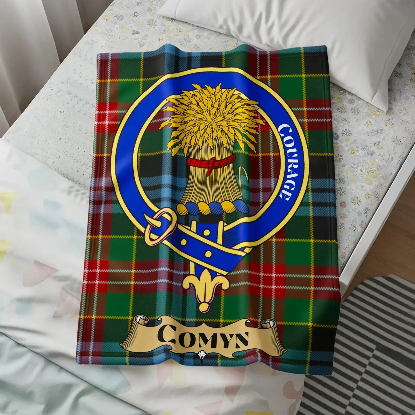 Courage Comyn Family Crest Tartan Blanket product