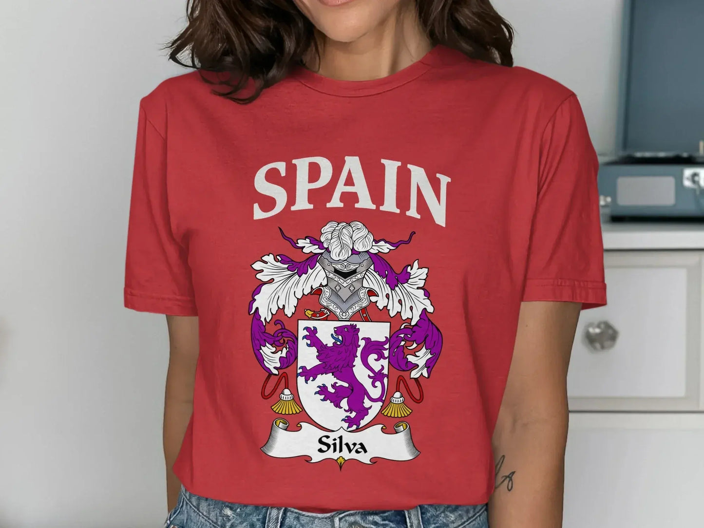 Spain Silva Family Crest Red Graphic Tee Shirt product type