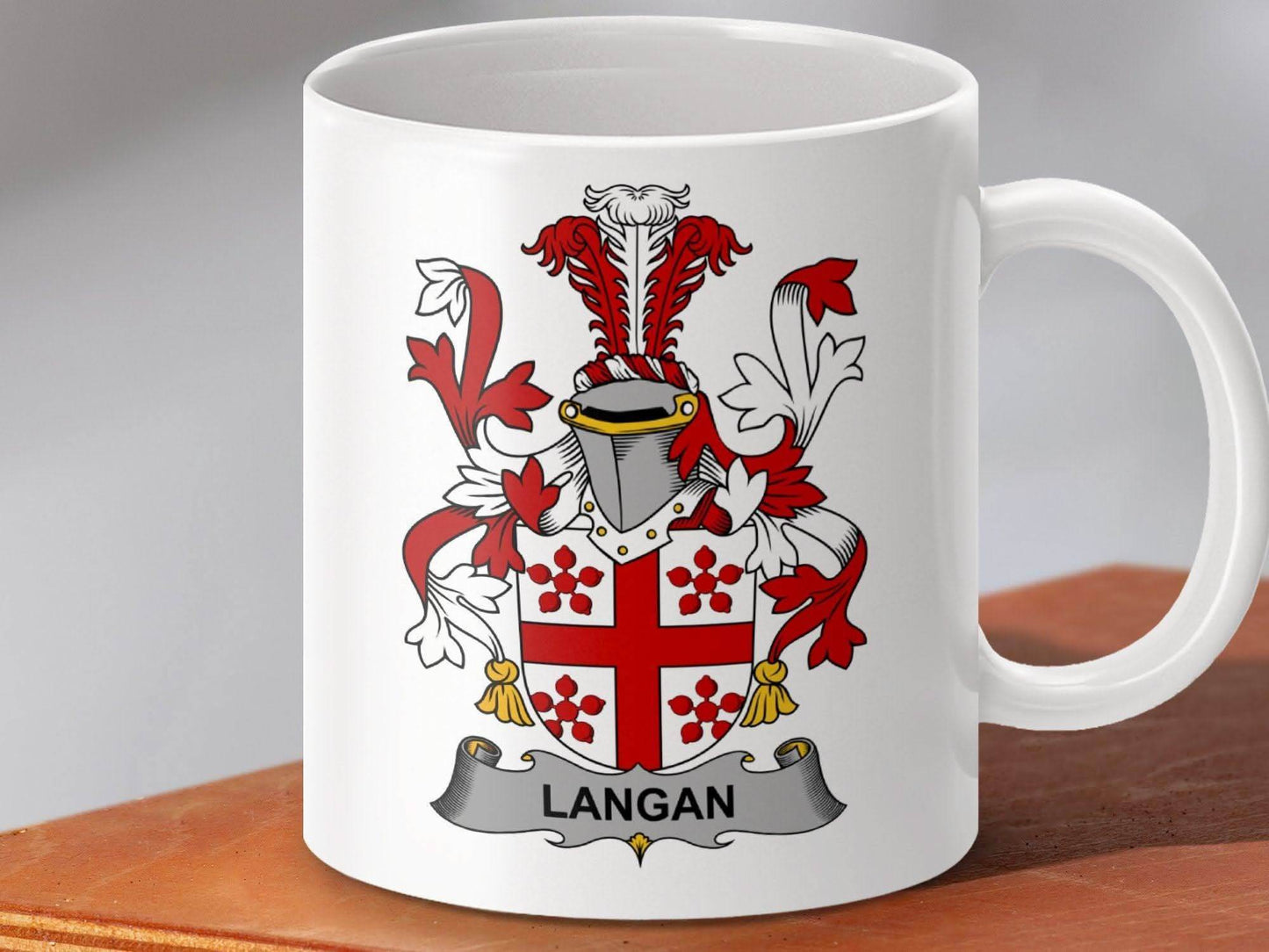 Langan Irish Family Crest Coat of Arms Heritage Gift Mug - Celtic Ancestry Gifts