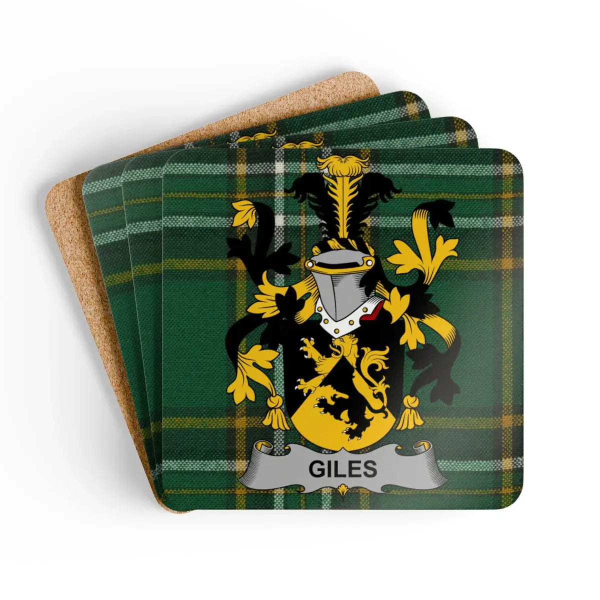 Family Crest Design on Green Plaid Coaster product