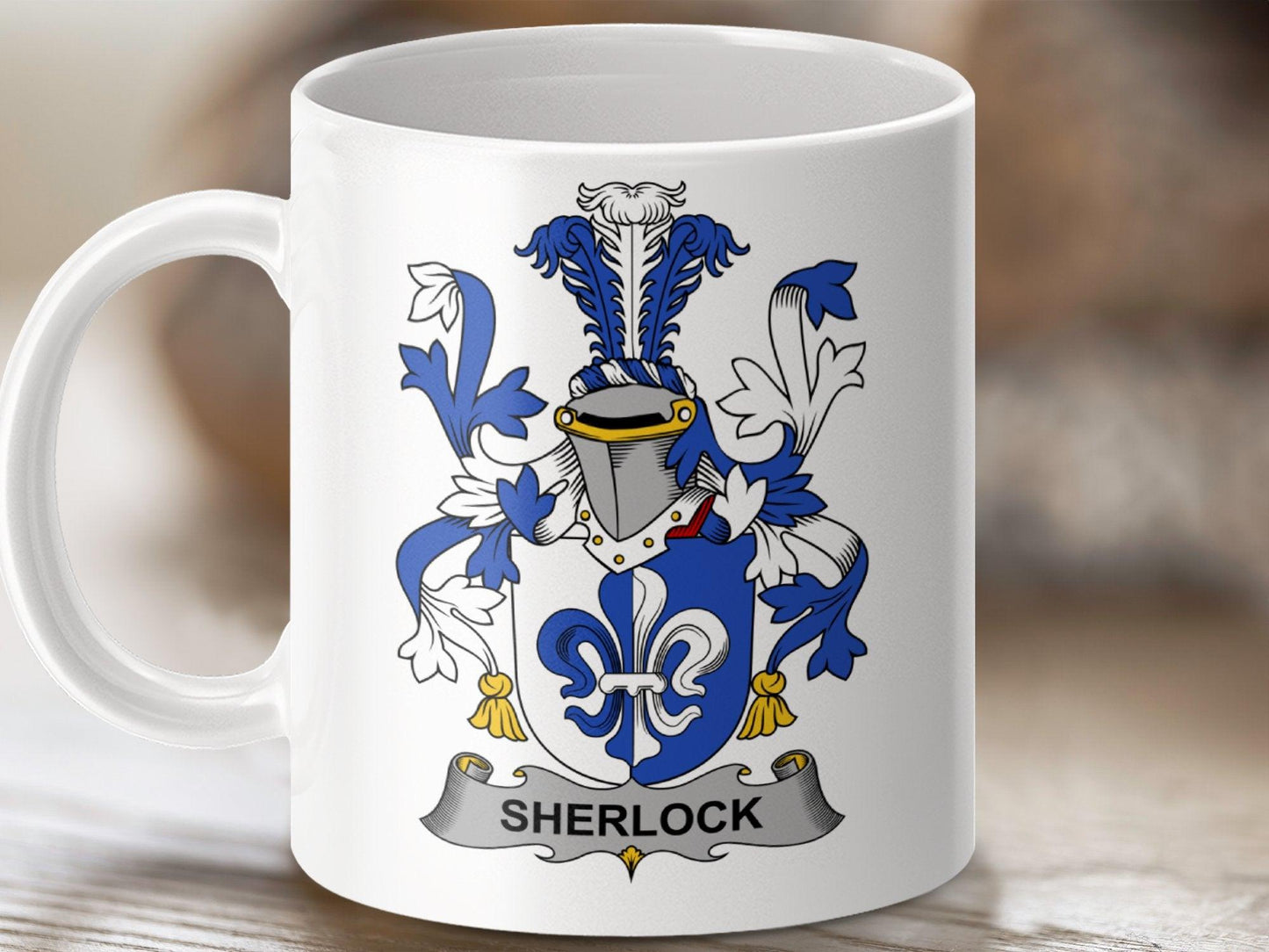Sherlock Family Crest Heraldic Art Design mug - Celtic Ancestry Gifts