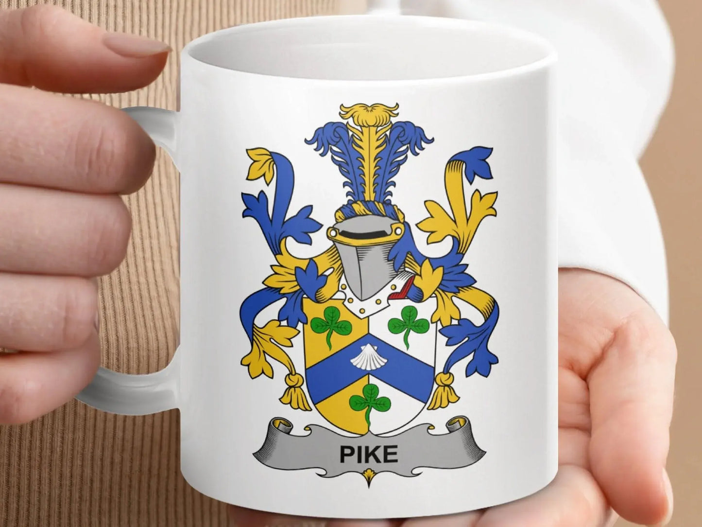 Pike Irish Family Crest Emblem Design Mug - Celtic Ancestry Gifts