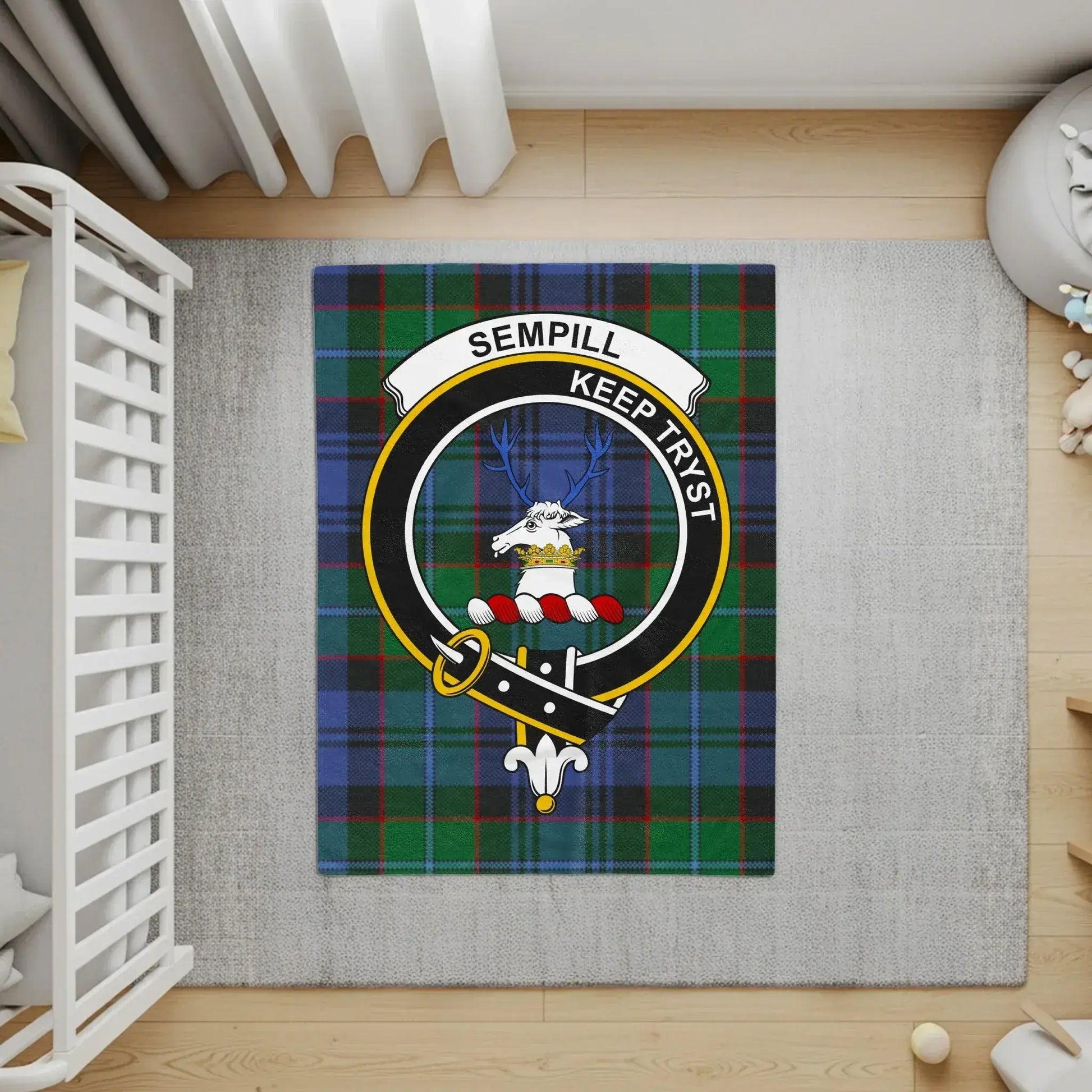 Sempill Keep Tryst Tartan Clan Crest Design Rug product