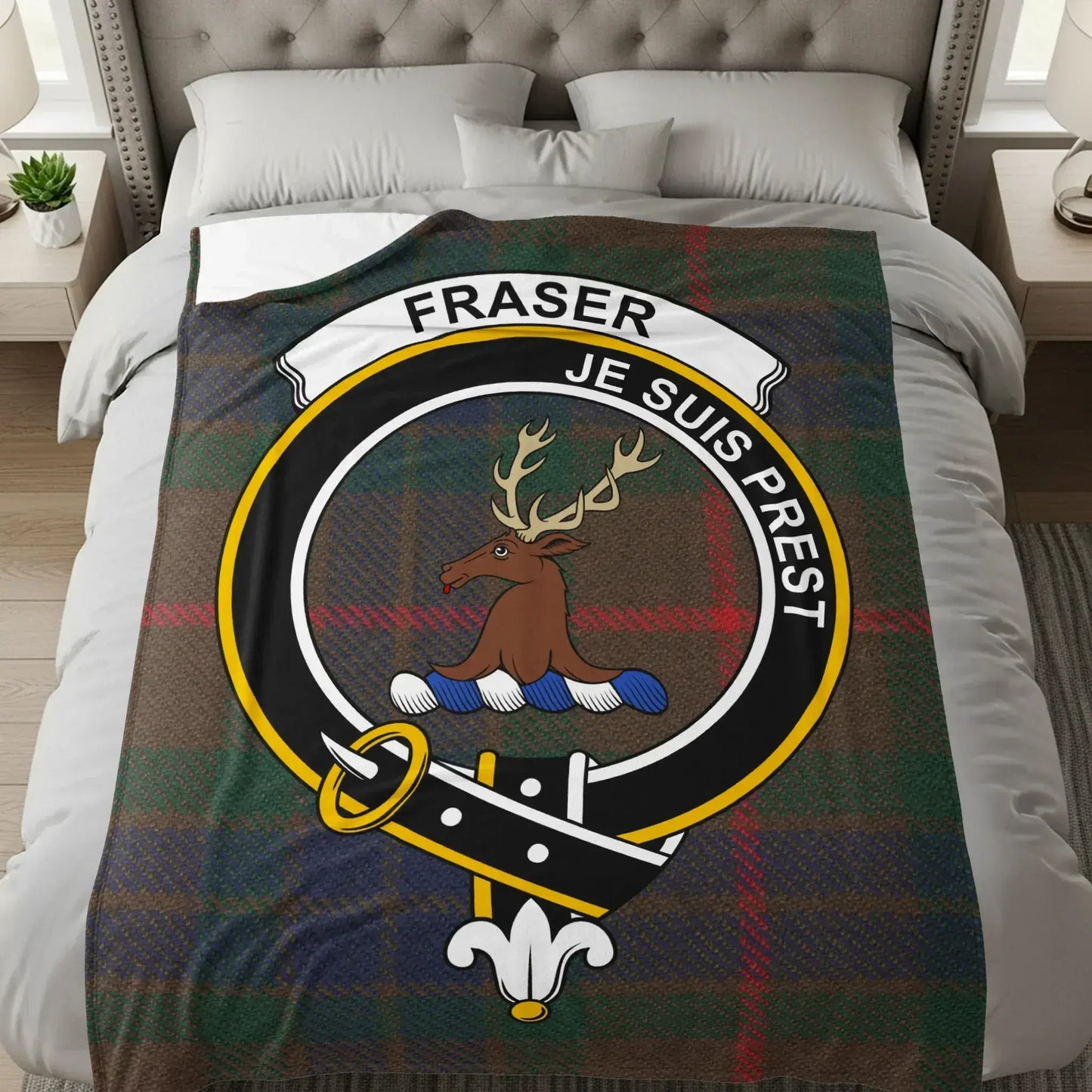 Tartan Clan Fraser Crest with Deer Head Blanket product