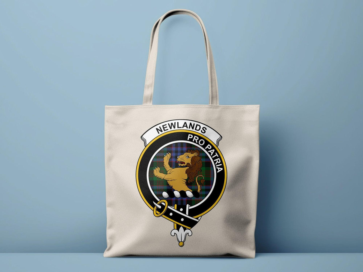 Newlands Scottish Clan Crest Tartan Tote Bags - Celtic Ancestry Gifts