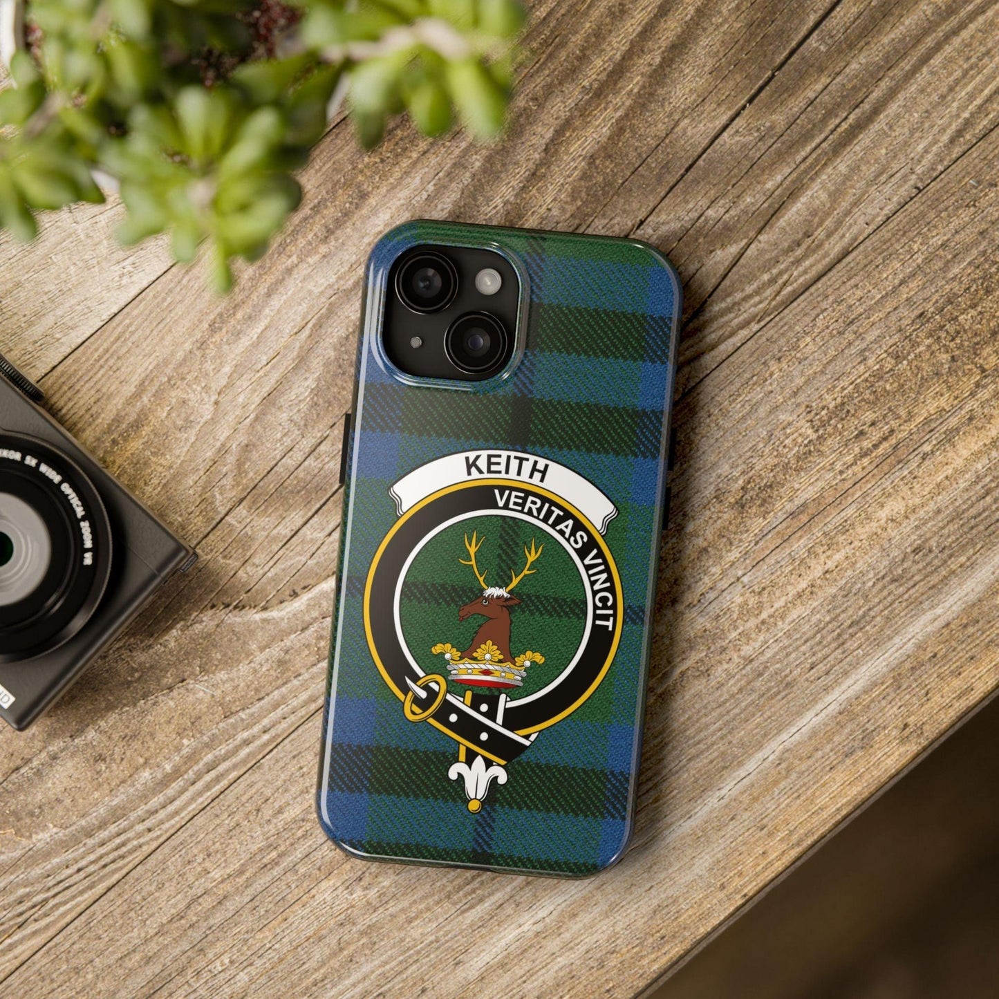 Keith Clan Crest on Tartan Background Cell Phone Case - Celtic Ancestry Gifts