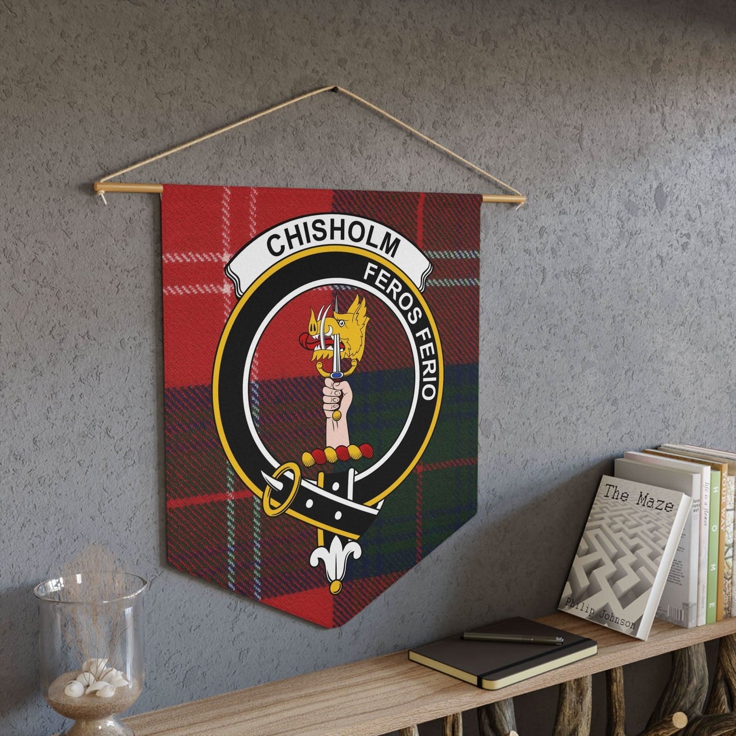 Chisholm Clan Scottish Tartan and Crest Wall Pennant - Celtic Ancestry Gifts