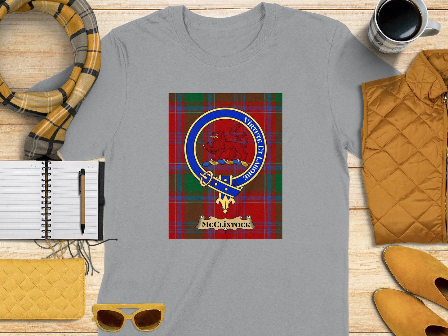 Clan McClintock Tartan Plaid Scottish Crest Graphic T-Shirt Unisex Adult Fashion Casual Wear