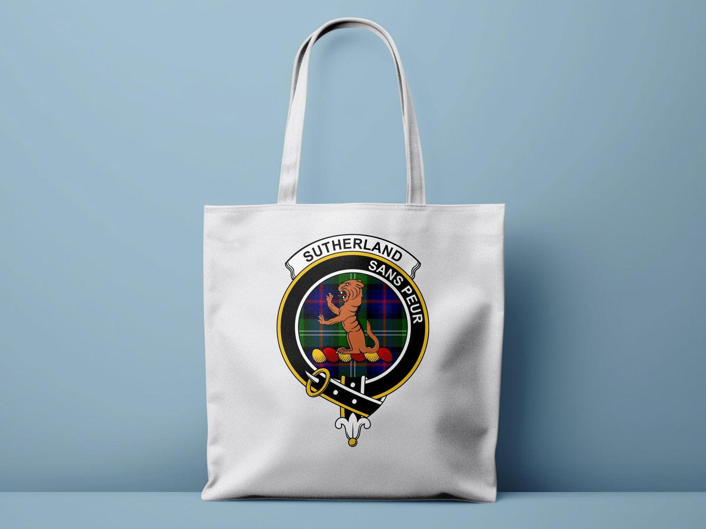 Sutherland Scottish Clan Crest Tartan Tote Bags - Celtic Ancestry Gifts
