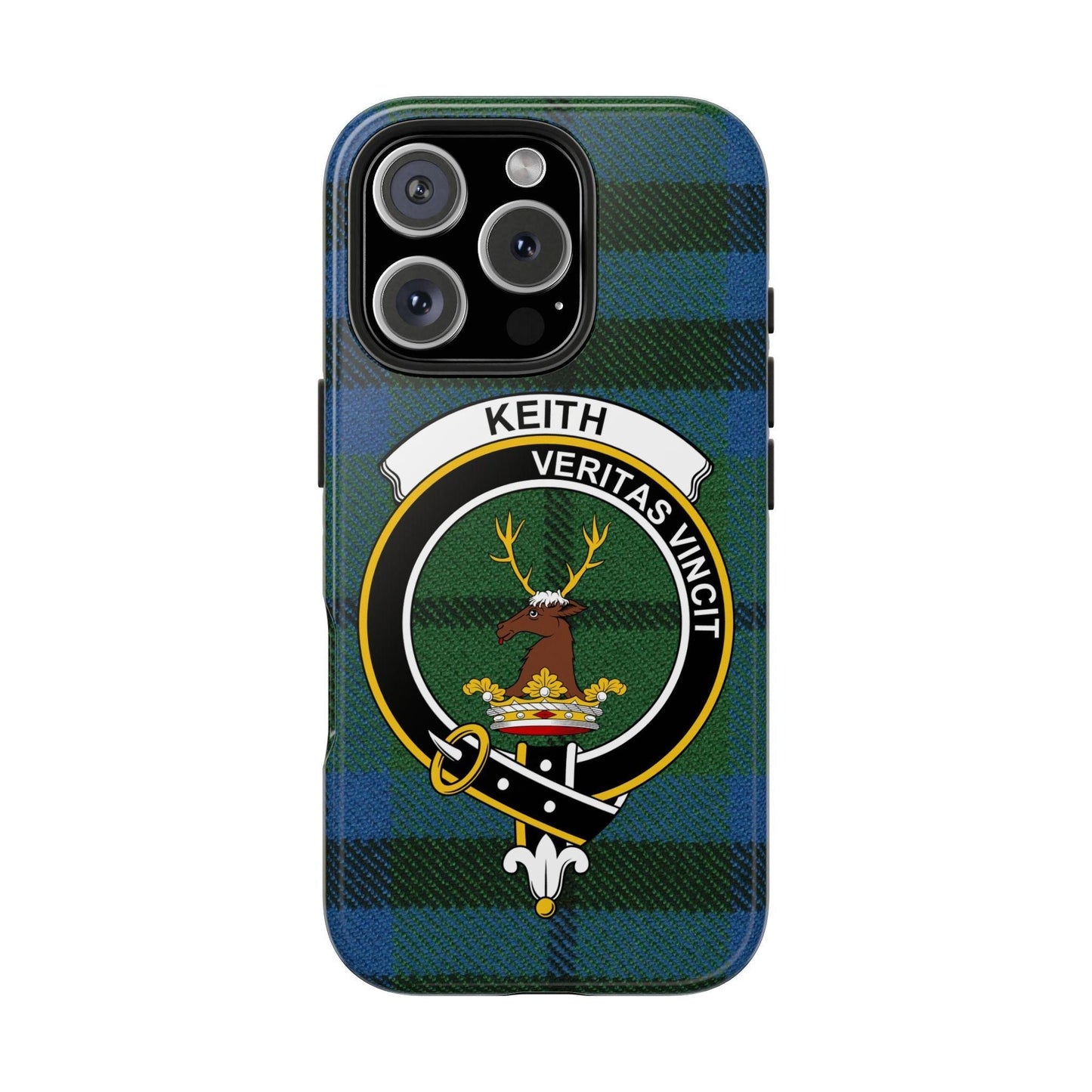 Keith Clan Crest on Tartan Background Cell Phone Case - Celtic Ancestry Gifts