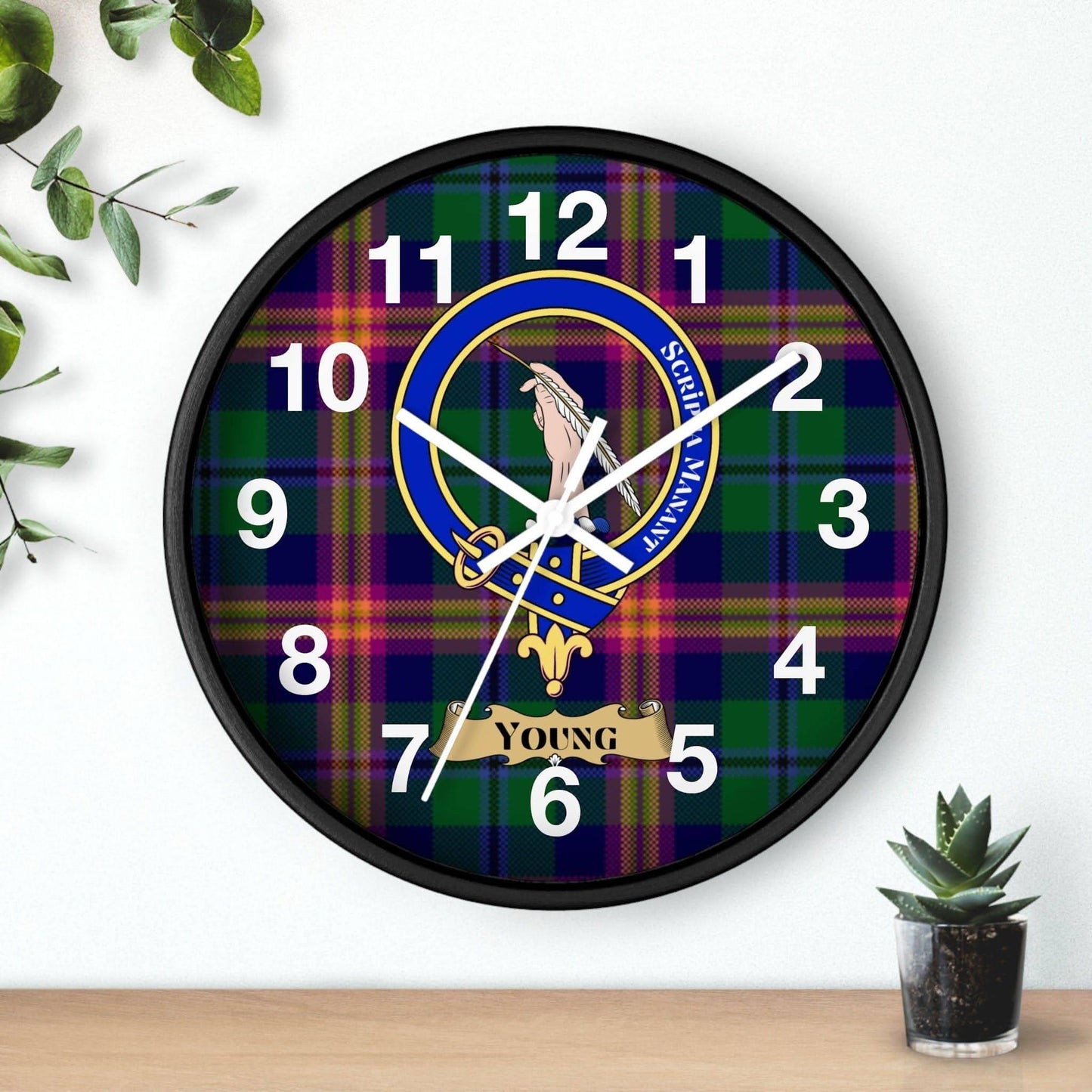 Clan Young Scottish Tartan Wall Clock - Celtic Ancestry Gifts