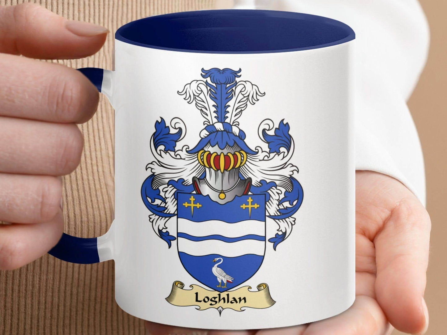 Loghlan Family Coat of Arms Crest Heraldic Design Mug - Celtic Ancestry Gifts