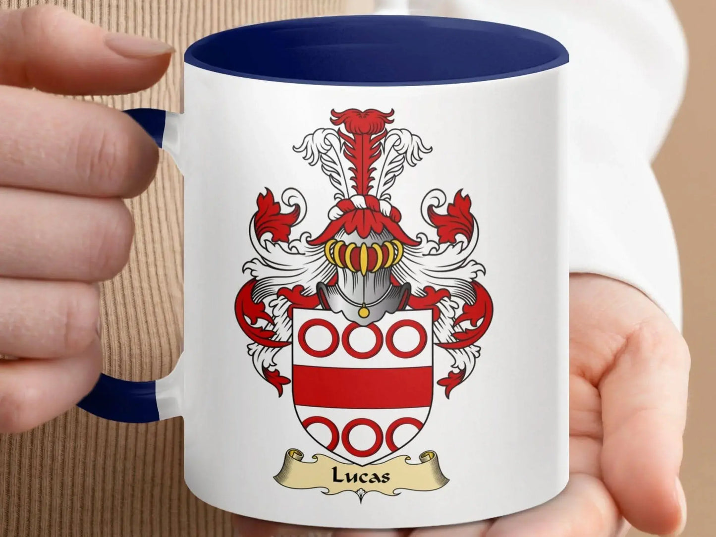 Lucas Coat of Arms Family Clan Emblem Heritage Mug - Celtic Ancestry Gifts