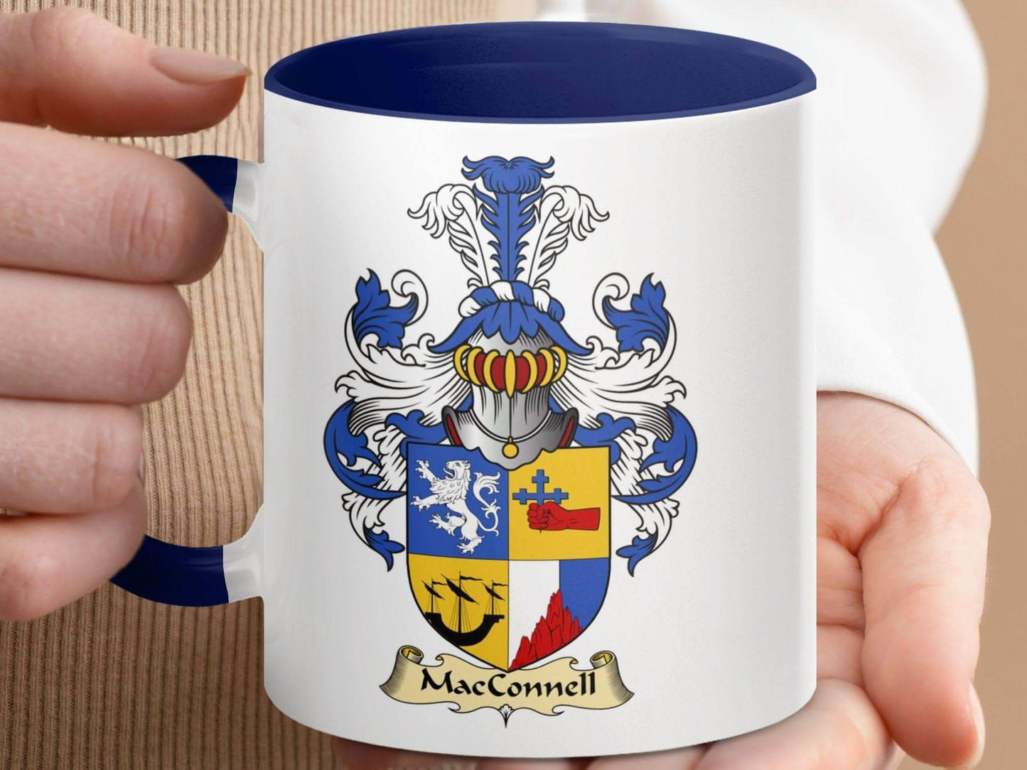 MacConnell Family Crest Coat of Arms Accent Coffee Mug - Celtic Ancestry Gifts